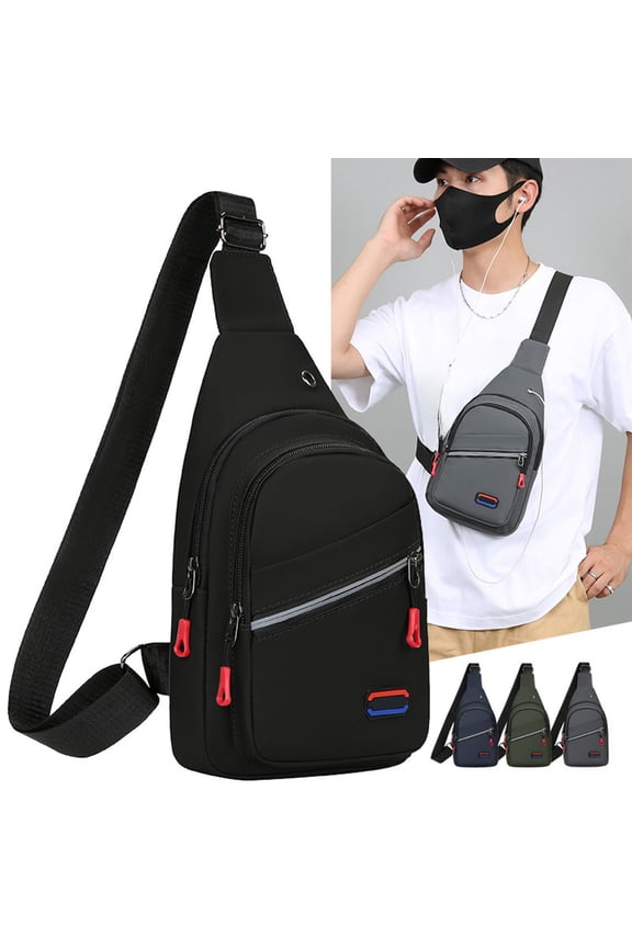 Crossbody Messenger Bag Men's Waterproof Chest Sling Backpack Multifunctional Sports Pack Lightweight Water-Resistant Nylon Anti-Theft Zipper Adjustable Strap for Travel Outdoor