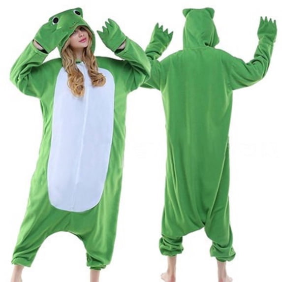 Dianli Cute Adult Fleece Jumpsuit Cartoon Frog Long Sleeve Hooded Onesie Warm Plush Zipper Front Cozy Loungewear Animal Pajamas One Piece Sleepwear Comfortable Home Relaxed Fit