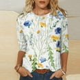 thumbnail image 1 of ZZwxWA Cute Floral Print Womens Tops 3/4 Sleeve Plus Size Crew Neck Blouse Comfy Relaxed Fit Pullover T-Shirt Blue XXL, 1 of 5