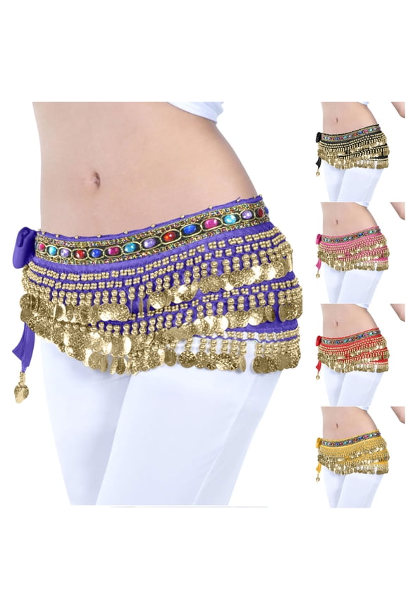 Dancewear Costume Women Sweet Dress With Wrapped Noisy Skirt Gold Coin Trim Performance Wrap Half Skirt Belly Dance Stage Accessory Festival Party Skirts
