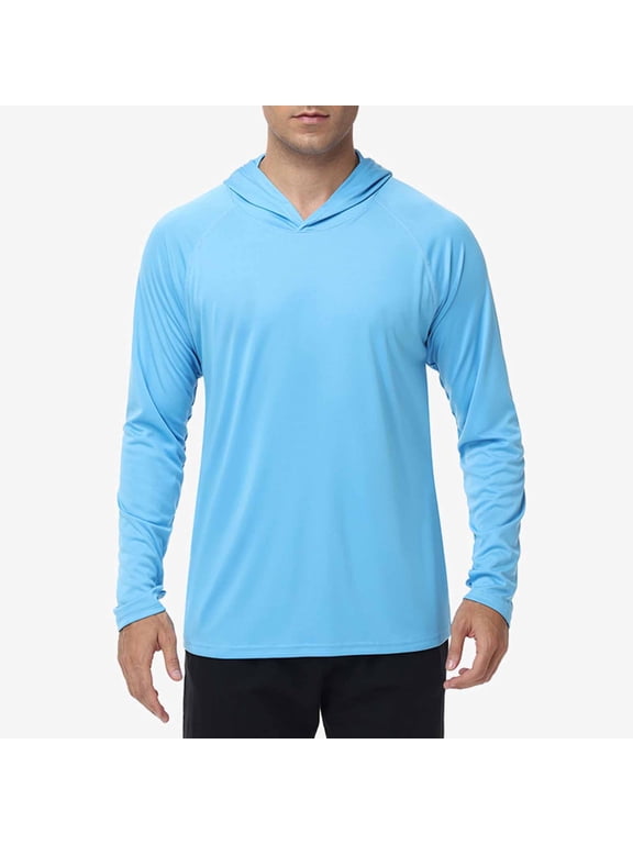 Men’s Sun Hoodie Cooling Long Sleeve Fishing Hooded Sun Shirt Men Tie Dye Design for Hiking Camping Sky Blue XXXL