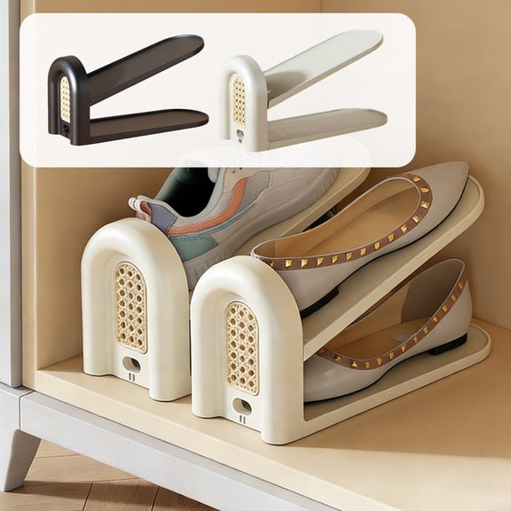 Dianli Double-Layer Shoe Cabinet Adjustable Storage Rack Thick Plastic Stackable Shoe Organizer Space-Saving for Home Entryway Closet