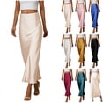 thumbnail image 1 of Dianli Drawstring Maxi Skirt Ankle Skirt Ladies Solid Color Elastic Waist Drawstring Long Skirt Breathable Cotton Linen Pull On Versatile Travel To Evening Skirt, 1 of 8