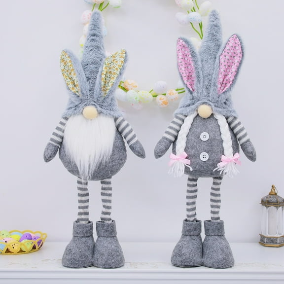 Dianli Easter Basket Stuffers Bunny Dwarf Doll Stand With Pointed Hat Cute Rudolf Gnome Figurine Tabletop Easter Bunny Ornament Home Shelf Centerpiece Rustic Holiday Decor Easter Basket Stuffers