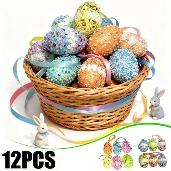 Dianli Easter Hanging Decorations DIY 12pc Paintable Hanging Ornaments Resurrection Scene Wooden Craft Set for Easter Spring Holiday Table Wall Window Scene Arrangement Decoration