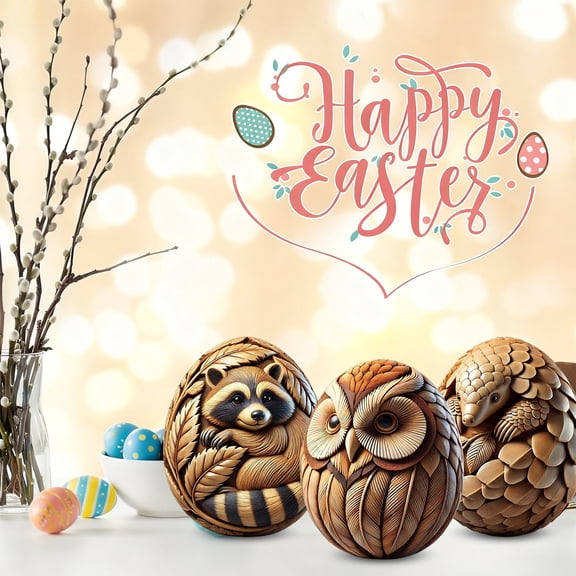 Dianli Easter Party Supplies Carved Resin Animal Easter Eggs Hand-Carved Tabletop With Intricate Animal Carvings Ideal Easter Gifts Home Decor Easter Party Supplies
