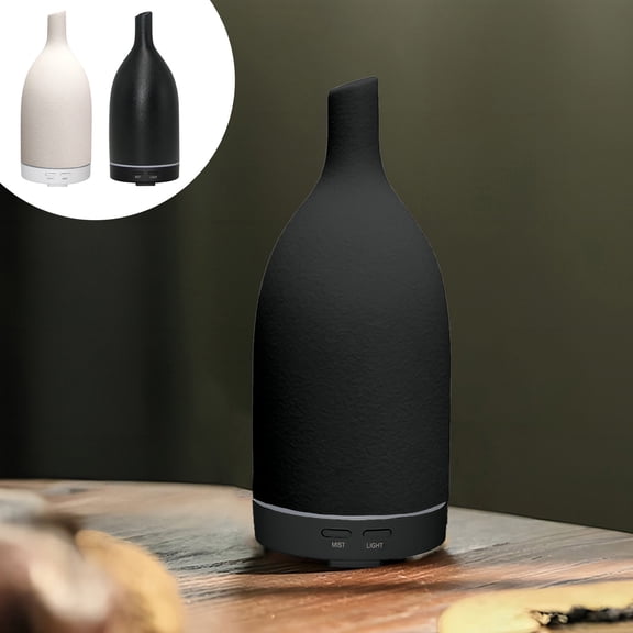 Dianli Elegant Ceramic Aroma Diffuser Matte Finish Home Office Quiet Mist Humidifier Intermittent Spray Auto Shut Off 110ml Water Tank Easy Button Control Black White 22x9x9cm