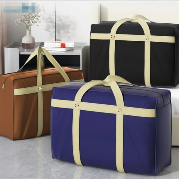 Dianli Extra Large Reinforced Storage Bag, Non-Woven Moving Luggage for Clothes, Bedding, Blankets, Waterproof, Heavy Duty Zipper, Handles, Collapsible, 39"x24"x12", Black/Coffee/Navy