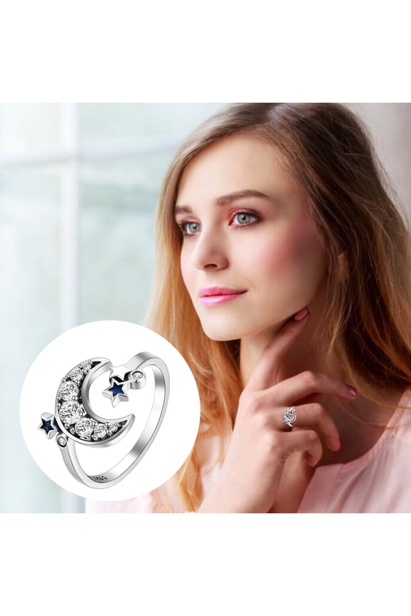 Fashion Jewelry Copper Blue Star Moon Open Ring Women's Open Band Boho Constellation Star Moon Adjustable Statement Gift for Her Birthday Anniversary