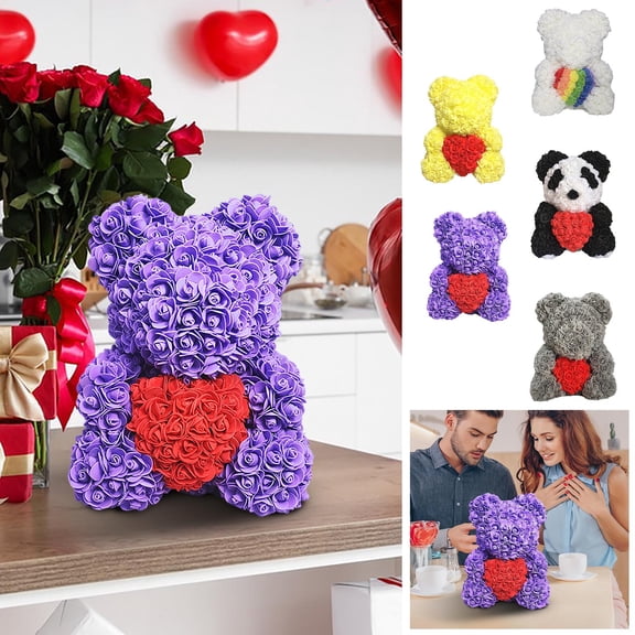 Dianli Faux Rose Bear Handmade Flower Bear Romantic Rose Teddy Gift for Her Mid Festival Anniversary Birthday Wedding Home Decor Boxed Gift Trending