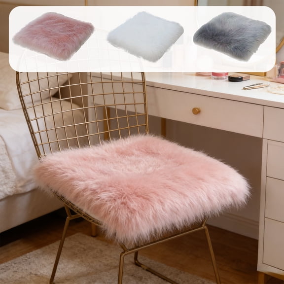 Dianli Faux Sheepskin Chair Cover 11x11in Super Fluffy Seat Cushion Pad Soft Shag Rug Throw for Vanity Chair Accent Stool Sofa Bedroom Home Decor