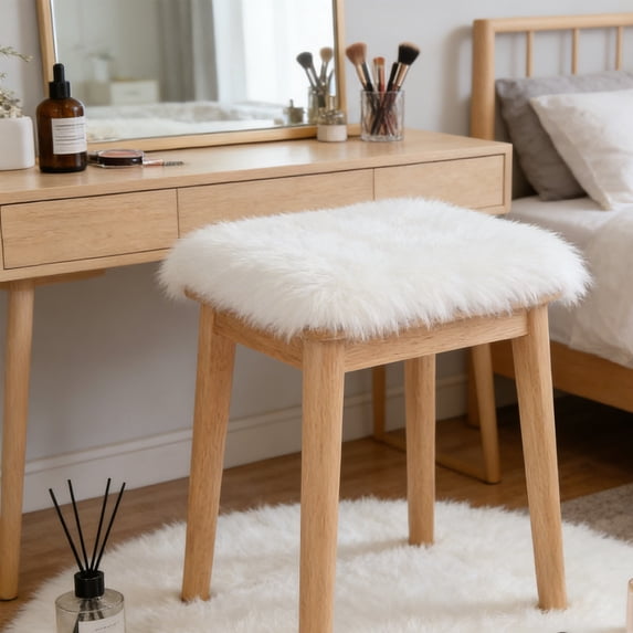 Dianli Faux Sheepskin Chair Cover 11x11in Super Fluffy Seat Cushion Pad Soft Shag Rug Throw for Vanity Chair Accent Stool Sofa Bedroom Home Decor