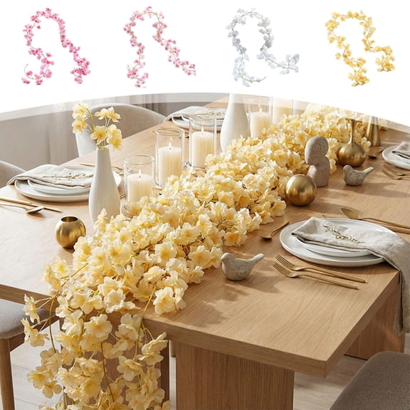 Dianli Floral Decor Cherry Blossom Vine Indoor Ceiling Hanging Floral Strip Faux Vines Decorative Air Duct Wrap Wall Garland Wedding Party Ceiling Draping Cherry Blossom