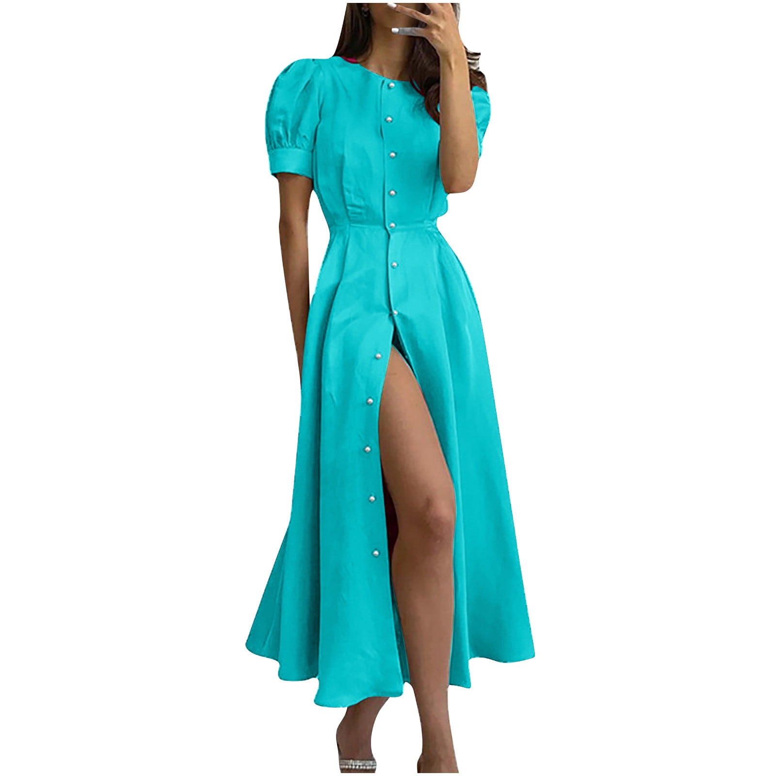 Dianli Formal Dresses for Women TShirt Dress Solid Short Sleeve