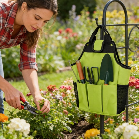 Dianli Gardening Tools Kit Garden Tool Storage Tote Multi Pocket Gardening Bag Durable Canvas Organizer Carrying Storage Pockets for Spade Rake Gloves Pruners Gardening Tools Kit