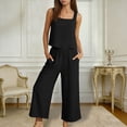 thumbnail image 1 of Dianli Gifts 2 Piece Summer Set Round Neck Sleeveless Blouse and Loose Pocket Pants Two Piece Casual Outfit Lightweight Breathable Button Front Crop Top Wide Leg Pockets Beach Wear, 1 of 9