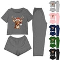 thumbnail image 1 of Dianli Gifts 3 Piece Pajama Set Loungewear Women's Short Sleeve Top Shorts And Pants Set Comfortable Cotton Blend Soft Breathable Casual Homewear Sleepwear Gift Set, 1 of 9