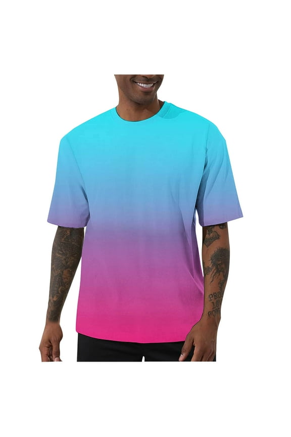 Gifts Activewear Gradient Print Men's Elastic Sports Short Sleeve Round Neck Performance Tee Breathable Quick-Dry Stretch Gym Training Casual Top Activewear