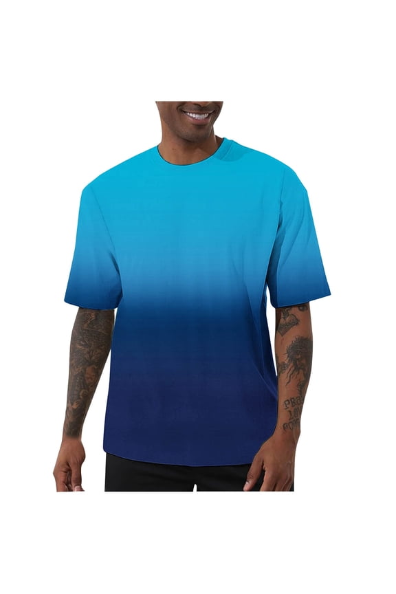Gifts Activewear Workout Men's Gradient Printed Elastic Sports Short Sleeve Round Neck Performance T-Shirt Breathable Quick-Dry Stretch Gym Training Casual Top Activewear Workout