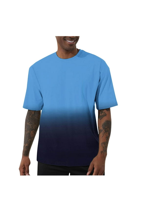 Gifts Activewear Workout Men's Gradient Printed Elastic Sports Short Sleeve Round Neck Performance T-Shirt Lightweight Breathable Quick-Dry for Gym Training