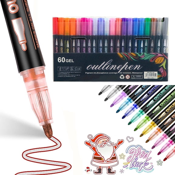 Dianli Gifts Art Supplies Dual Line Outline Marker Pens for Calligraphy Highlighting Painting Glitter Ink 15ml Water Based Fine Tip Sketch Book Guest Book Crafts Art Supplies