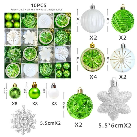Dianli Gifts Christmas Tree Ornaments 40-Piece Set with Glitter Balls Bells Pinecones Drums for Holiday Home Decor Festive Party Supplies and Gift Giving