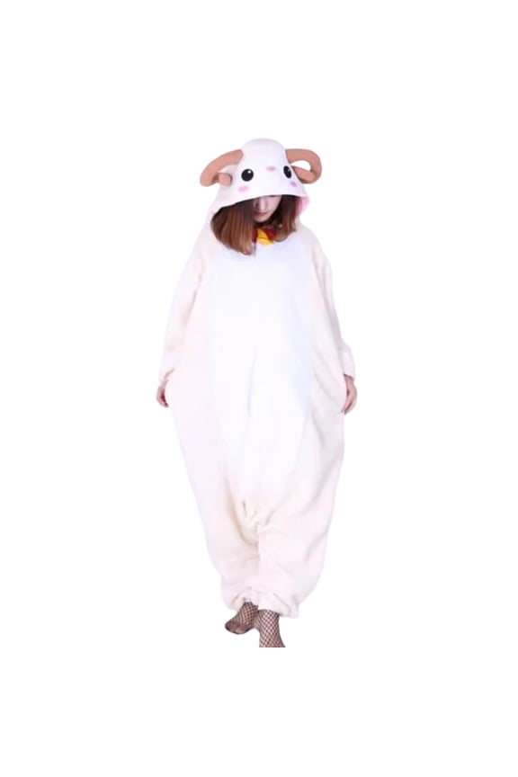 Gifts Cute Adult Fleece Jumpsuit Cartoon Lamb Long Sleeve Hooded Onesie Warm Plush Zipper Front Cozy Loungewear Animal Pajamas One Piece Sleepwear Comfortable Home Relaxed Fit