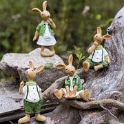 Dianli Gifts Easter Figurines Resin Bunny Cute Cartoon Rabbit Resin Ornaments Adorable Easter Rabbit Desktop Garden Figurine Cheerful Spring Home Decor Gift for Kids