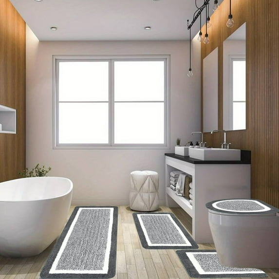 Dianli Gifts Four Piece Plush Bathroom Rug Set with Imitation Wool Velvet Surface Super Absorbent Non Slip Washable Mats Soft Cozy Texture Ideal for Decorating and Protecting Bathroom Floors Gift