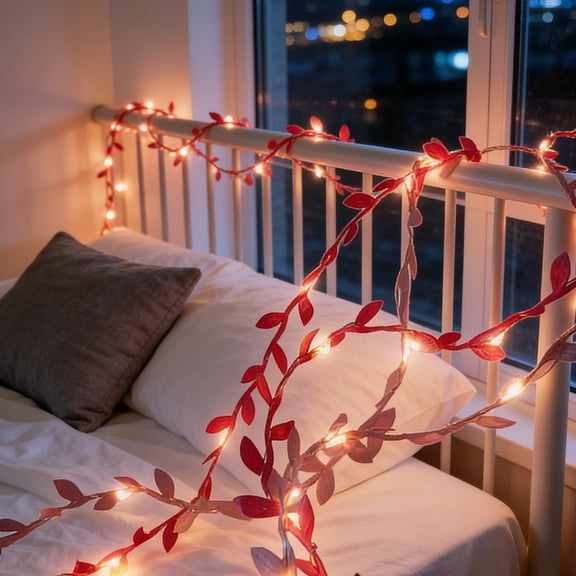 Dianli Gifts Home Decor Lighting LED Leaf String Lights 86.61in 20 Warm White Micro LED Copper Wire Flexible Bendable Garland Decorative Indoor Room Wedding Holiday