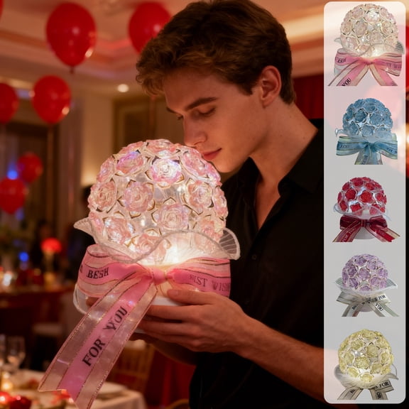 Dianli Gifts LED Rose Lamp DIY Night Light Material Kit Romantic Flower Table Lamp Craft Kit With Battery Operated LEDs Ribbon Birthday Gift Home Decor