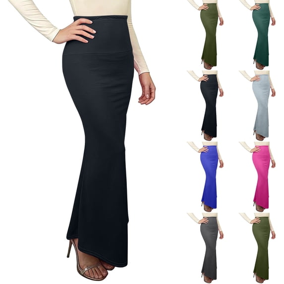 Dianli Gifts Maxi Skirt Bodycon High Waist Stretchy Midi Retro Fish Tail Ruffled Hem Elastic Waist Elegant Office To Evening Casual Pull On Long Skirt With Slimming Fit Maxi Skirt Bodycon