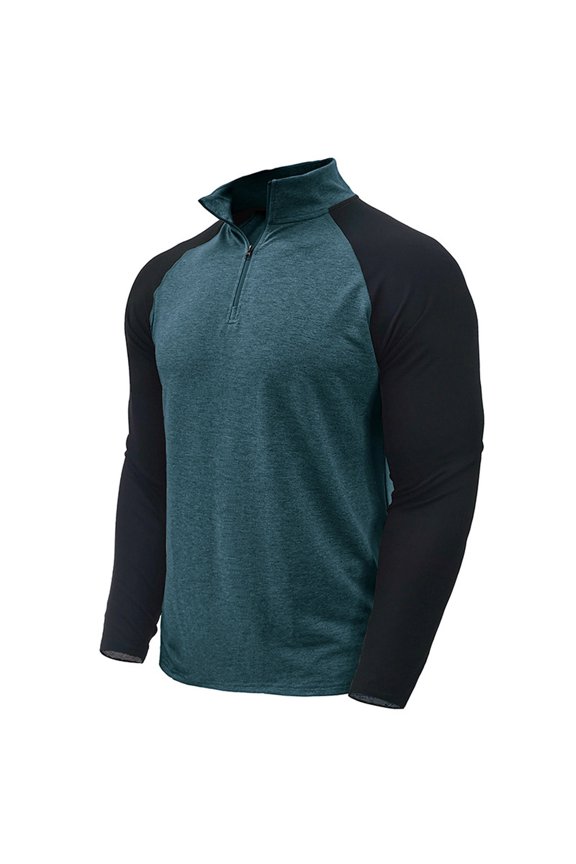 Gifts Men's High Neck Half Zip Color Block Pullover Long Sleeve Casual Shirt for Outdoor Sports and Daily Wear Cotton Polyester Blend Fashion Top
