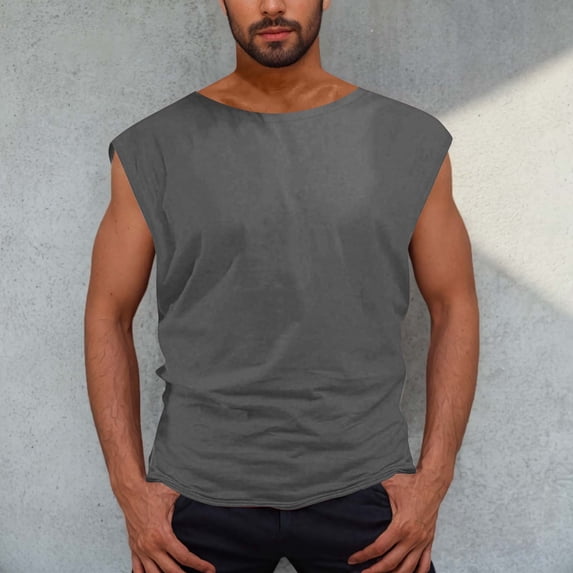 Dianli Gifts Mens Muscle Tank Top Sleeveless T-Shirt Loose-Fit Thin Lightweight Solid Color Versatile Comfortable Breathable Tank Top for Gym Beach Everyday Wear Summer Casual