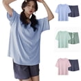 thumbnail image 1 of Dianli Gifts Pajamas Loungewear Summer Short Sleeve Chest Pad Top And Shorts Pajama Set Soft Breathable Blend Elastic Waist Comfortable Homewear Teen Sleepwear Nightwear, 1 of 7
