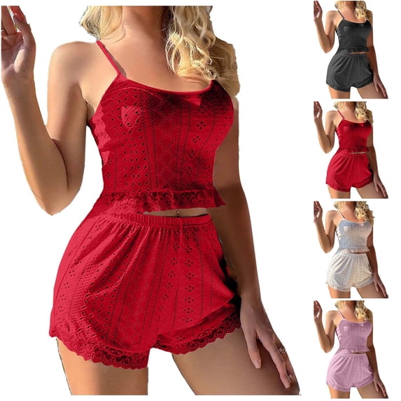 Dianli Gifts Pajamas Loungewear Women's Breathable Lace Lock Camisole And Hollow Out Suspender Shorts Two Piece Soft Jacquard Sleep Set Comfortable Homewear Nightwear