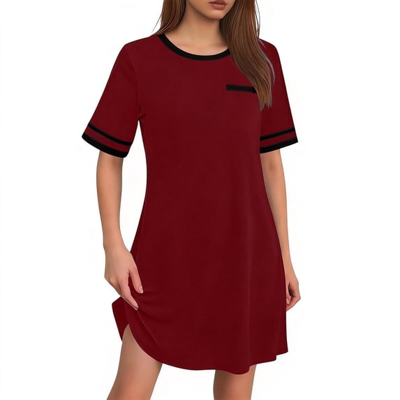 Dianli Gifts Pajamas Sleepwear Women's Soft Comfortable Short Sleeve Round Neck Pocket Pajama Top Lightweight Breathable Stretch Cotton Night Shirt with Pockets Relaxed Fit Home Loungewear
