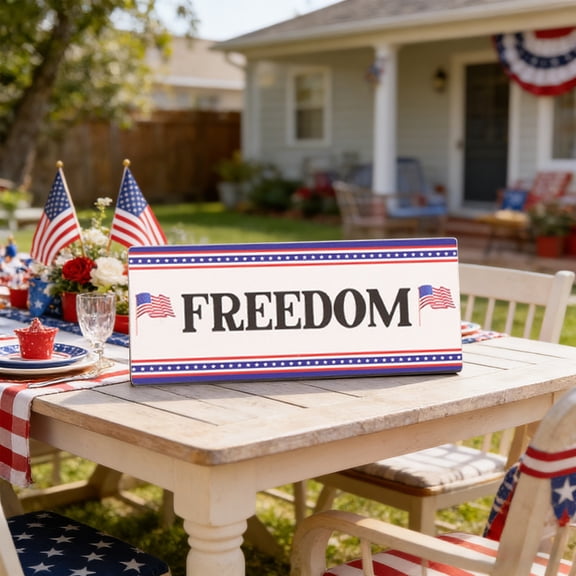 Dianli Gifts Patriotic Wooden Tabletop Decor Americana 4Th of July Mantel Shelf Crafts Rustic Stars and Stripes Tabletop Decorations for Home Party Centerpiece Shelf Accent Patriotic Decor