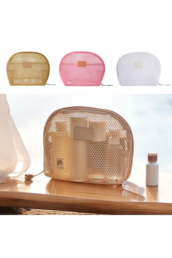 Gifts Portable Mesh Cosmetic Bag Transparent Travel Wash Pouch Large Makeup Brush Storage Pool Organizer Polyester White Brown Pink 25x18x8cm Weekly Price Drops & Special Offers
