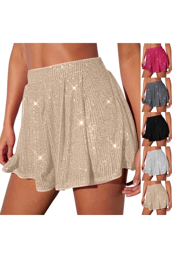 Gifts Skirt Maxi Dress Women's Pleated Sequin Mini Skirt Holiday Party High Waist Shimmer Short Skirt Layered Playful Evening Clubwear Festival Skort Party Beach