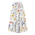thumbnail image 1 of Dianli Gifts Skirt Skort Women's Printed Drawstring Side Pocket Casual Loose Pleated Skirt High Waist Breathable Cotton Linen Pull On Tropical Leaf Print Resort Skirt Beach Skort, 1 of 5