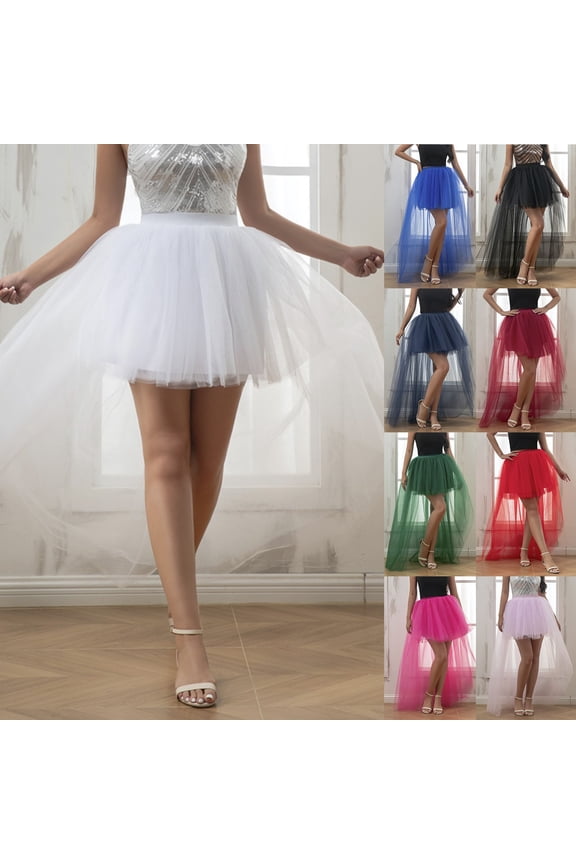 Gifts Skirt Skorts Women High Low Asymmetric Party Skirt With Train Mesh Overlay Short Front Long Back Dramatic Ruffled Hem High Waist Ballroom Evening Prom Festival Party Skirts
