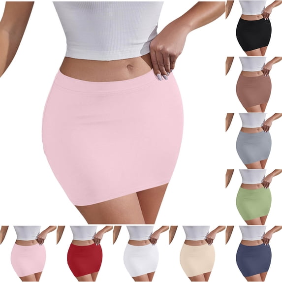 Dianli Gifts Skirts Dresses Solid Elastic Waist Short Skirt High Rise Hip Wrap Mini Skirt Stretchy Tummy Control Flattering Fit Day To Night Casual Dressy Mini Skirt