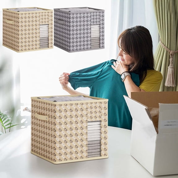 Dianli Gifts Storage Organizer Foldable Fabric Storage Box Desktop Drawer Closet Organizer With Lid Breathable Collapsible Modular Bin for Household Office Toy Clothes Linens Home Storage