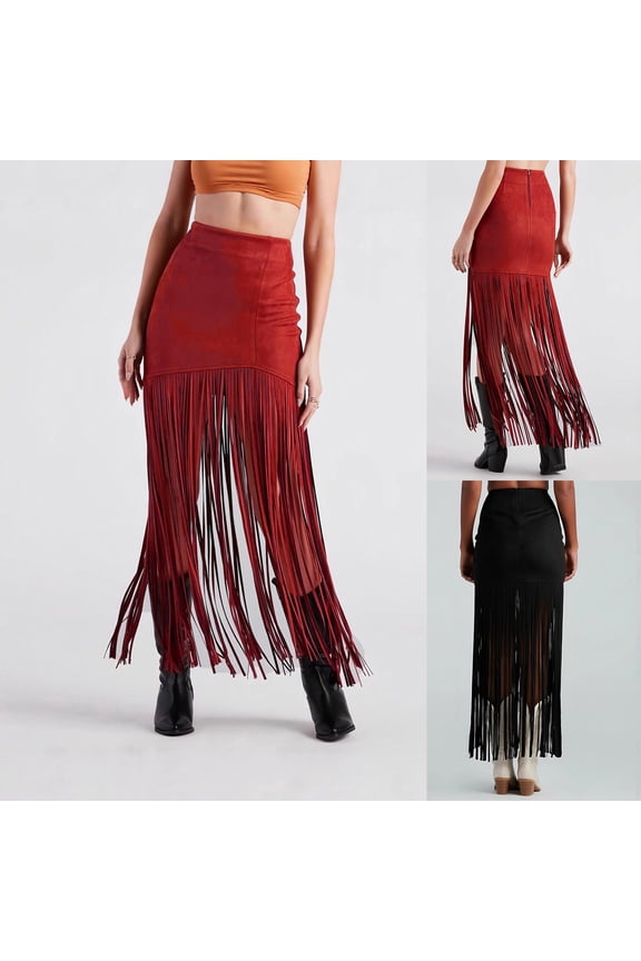 Gifts Suede Fringe Midi Skirt Asymmetric Fringe Skirt High Waisted Split Bodycon Midi Suede Look Tassel Slit Slim Fit Trendy Night Out Midi Skirt