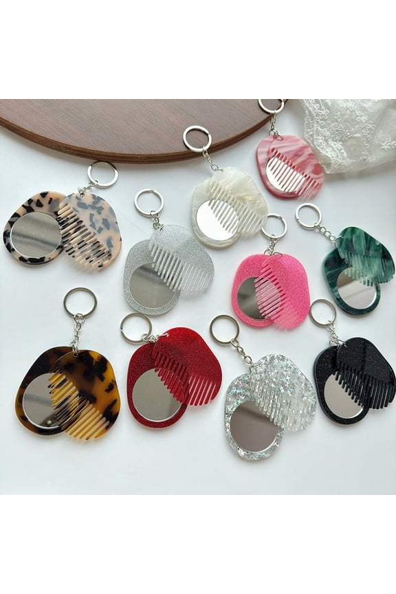 Gifts Travel Accessories Mirror Comb Keychain Compact Foldable Mirror and Comb Portable Makeup Tool Accessory Dual-Sided Lightweight Durable for Travel Touch-Ups Beauty Tools