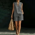 thumbnail image 1 of Dianli Gifts Two Piece Sets for Women Summer Linen 2 Piece Outfit Sleeveless Crop Top Loose Shorts Casual Beach Travel Sets Gray XXL, 1 of 7