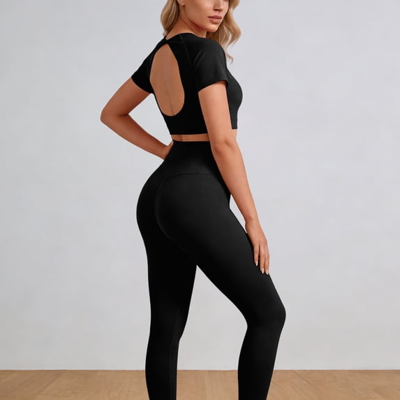 Dianli Gifts Two Piece Yoga Set Elastic Fitness Pants and Top Stretch Quick Dry Workout Sports Set Comfortable Breathable Activewear for Women Gym Running Home Training Athleisure