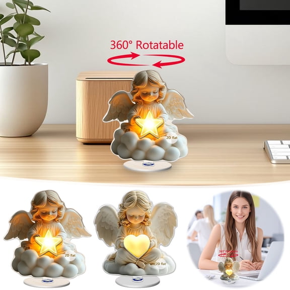 Dianli Gifts Valentine Table Decor 2D Cherub Acrylic Rotating Centerpiece Cherub With Heart And Star Spinning Romantic Whimsical Table Decoration Wedding Party Gift Valentines Day