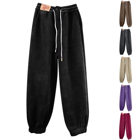 Dianli Gifts Winter Pajamas Solid Color Plush Thick Sleep Pants High Waist Elastic Thermal Fleece Lined Warm Cozy Lounge Bottoms Soft Insulated Homewear Relaxed Fit Nightwear Loungewear